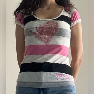 Striped Heart Graphic Tee